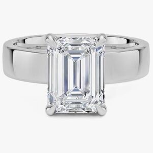 NWT-2.40Ct  Moissanite Emerald Cut Solitaire Wide Band Engagement Ring